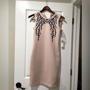 Calvin Klein NWT Elegant BLUSH Floral Beaded Scuba Sheath Dress, size 4